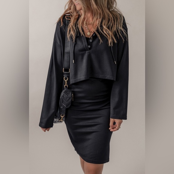 Long Sleeve Buttoned Hoodie and Dress Set - Picture 1 of 3